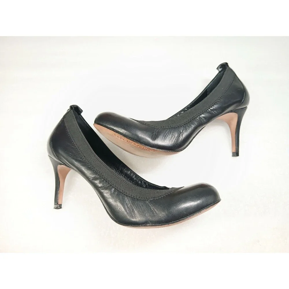 BCBGMAXAZRIA Black Leather High Heels – Size 8 Classic Pumps